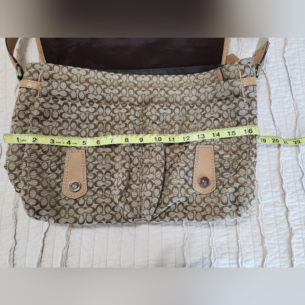 Coach Signature Print Lap Top Messenger Bag, Tan - Picture 15 of 16